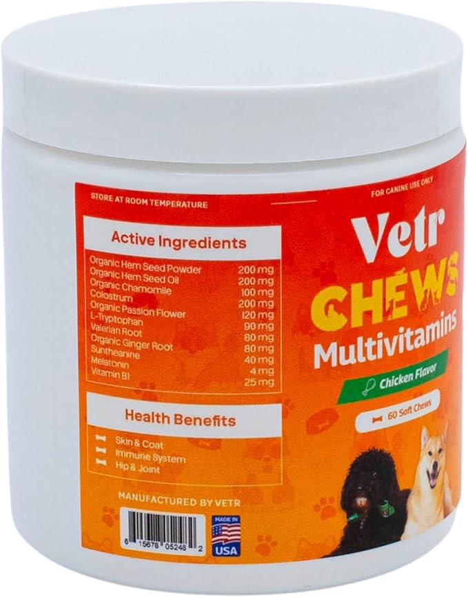 Vetr Dog Multivitamin Treats, 60 Chews Chicken Flavor, Daily Pet Dog Vitamins and Supplements with Glucosamine, Chondroitin, & Probiotics, Hip & Joint, Immune Support, & Digestive Care