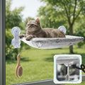 Cordless Cat Window Perch for Large Cats, Glow in The Dark Fabric Cat Hammock for Window with 4 Strong Suction Cups, Easy to Assemble, Foldable Window Seat for Cats Inside, Gray L