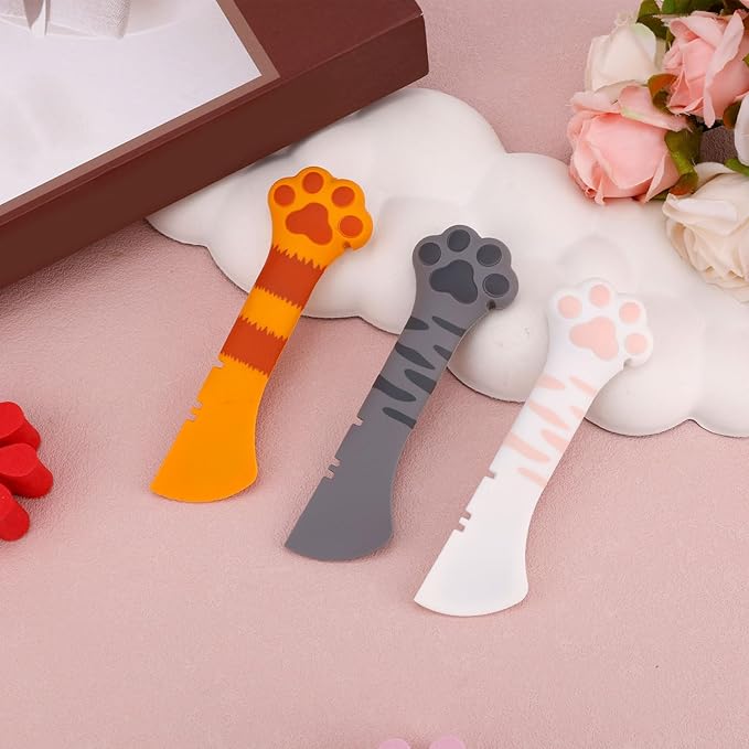 Tinoaly 3 Pcs Dog Cat Food Spoon, Adorable Paw Spoon for Wet Food Silicone Can Opener Multifunctional Pet Spatula Scoop Mixing Spoons for Cat Dog Supplies (Orange, White & Dark Grey)