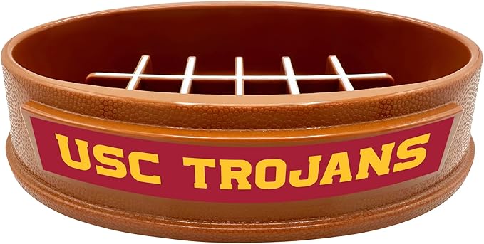 NCAA Super-Bowl - USC Trojans Slow Feeder Dog Bowl. Football Design Slow Feeding Cat Bowl for Healthy Digestion. Non-Slip Pet Bowl for Large & Small Dogs & Cats