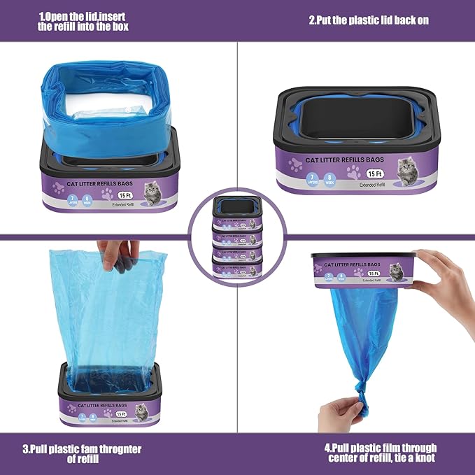 4 Pack Cat Litter Refill Bags Cartridges,Ultra Odor Control,Compatible with Genie Cat Standard,Plus, Style/XL+ Pails