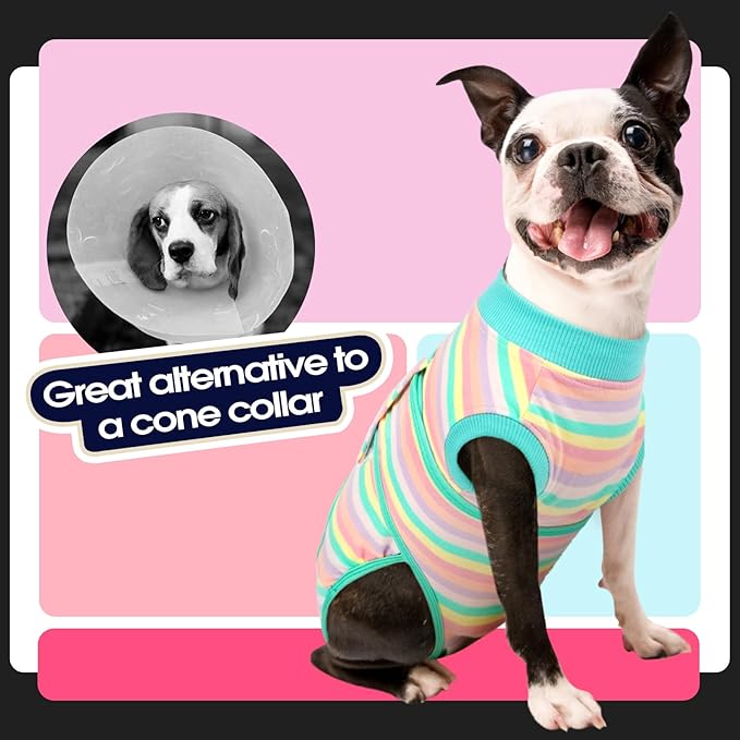 FUAMEY Recovery Suit for Dogs After Surgery,Soft Breathable Dog Bodysuit E-Collar & Cone Alternative Surgical Suit,Male Female Dog Neuter Spay Suits Anti Licking Wounds Onesie Mint Green Stripes XL