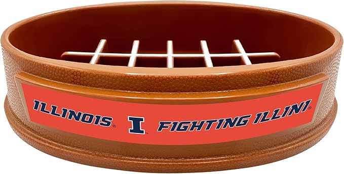NCAA Super-Bowl - Illinois Fighting Illini Slow Feeder Dog Bowl. Football Design Slow Feeding Cat Bowl for Healthy Digestion. Non-Slip Pet Bowl for Large & Small Dogs & Cats