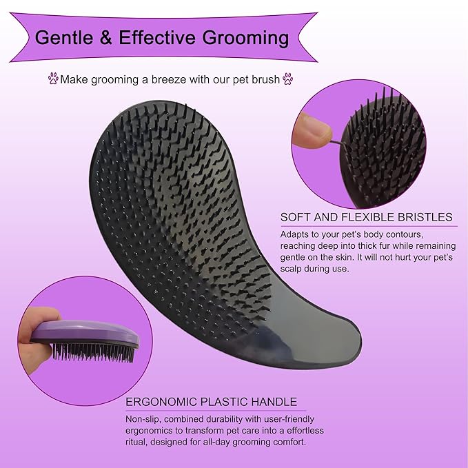 Puppy Brush for Small Dogs - Soft Dog Brush - Perfect Yorkie, Shih Tzu, Maltipoo & Maltese Grooming - Gentle Hair Remover for Easy Pet Grooming at Home (Light Purple)