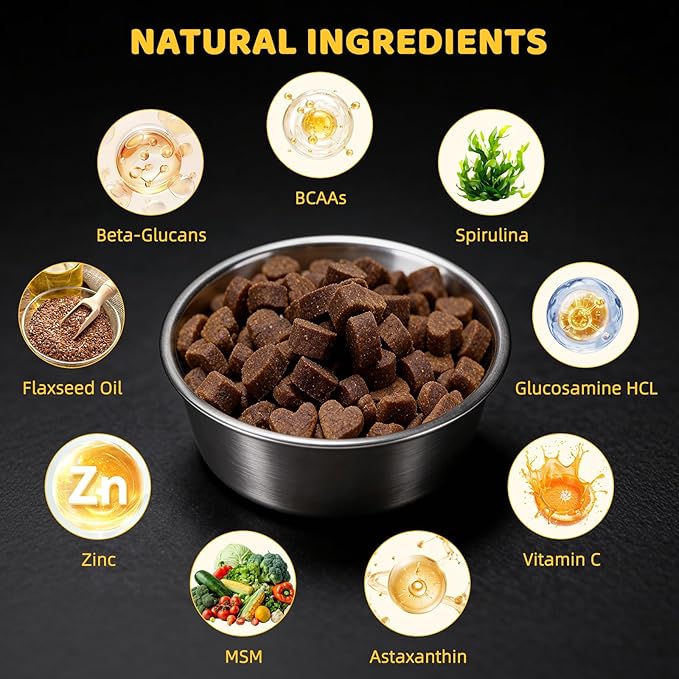 Muscle Growth Chews for Dogs – with BCAAs, L-Arginine, Glucosamine, Spirulina & Salmon Oil – Supplement for Muscle Support, Strength & Joint Health – All Breeds & Ages