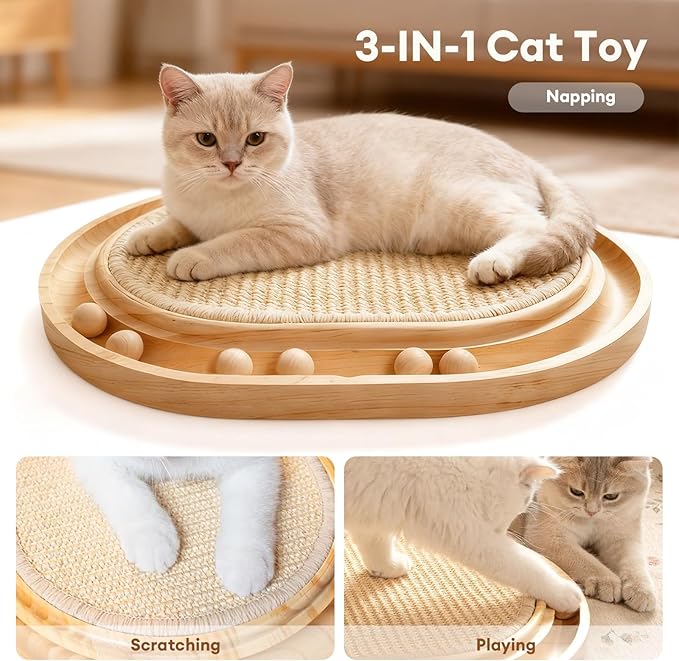 Cat Scratchers for Indoor Cats with 6 Ball Track Toys, Wooden Sisal Cat Scratcher Board, Interactive Cat Ball Track Toy for Kitty Claw Care, Exercise & Furniture Protection