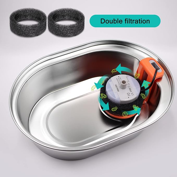 Monsin Cat Water Fountain Filters for Stainless Steel 67oz/2L Adjustable Water Flow Pet Fountain, 4 Pack Pet Replacement Filters with 4 Sponges