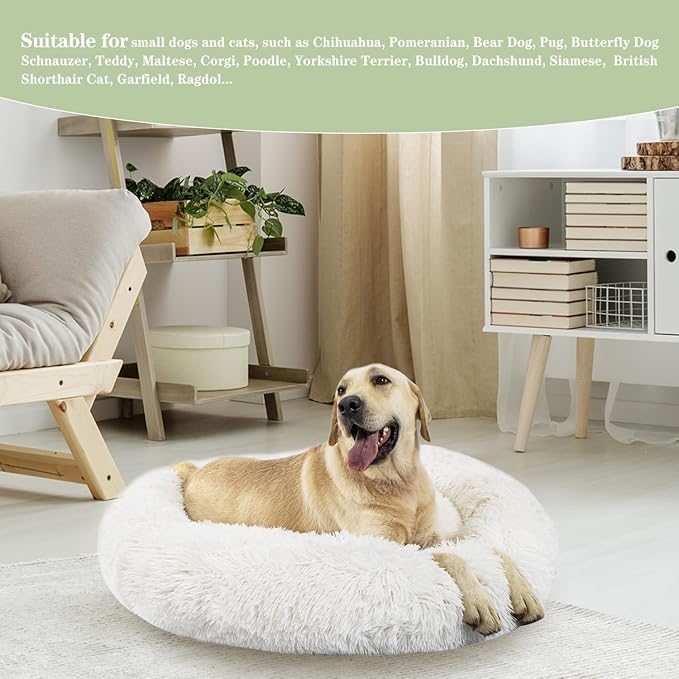 Calming Dog Bed for Big Dogs, 39'' Round Anti-Anxiety Warm Fluffy Plush Faux Fur Bed, Soft Anti-Slip Donut Washable Big Pet Bed, Cozy Big Dogs Bed, Fits up to 100 lbs Pets