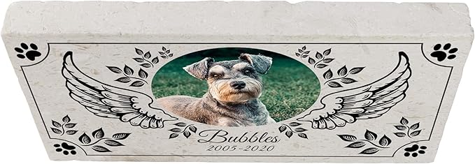 Personalized Pet Memorial with Keepsake Photo on Limestone - Headstones, Garden Stones, and Grave Markers for Dogs - Dog Memorial Stone, Pet Memorial Gifts - 12”x 6”x1.25" D (A. Bubbles Design)