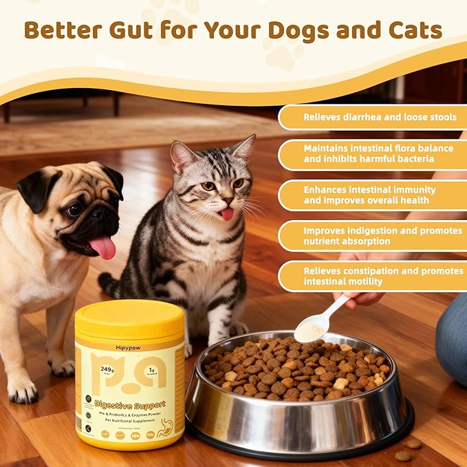 Digestive Probiotics for Dog: Digestive Enzymes Plus Probiotics & Prebiotics Promote Digestion and Regulate Gut Microbiota Balance for Cats and Dogs - 8.7oz Powder
