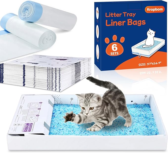 6 Pack Litter Box Liners Compatible with Safe Pets Scoopfree Cat Litter Box Tray Refill, Large Cat Waste Poop Bags with Anti-scratch Cardboard and Drawstring Heavy Tear-resistant- 37" x 16"