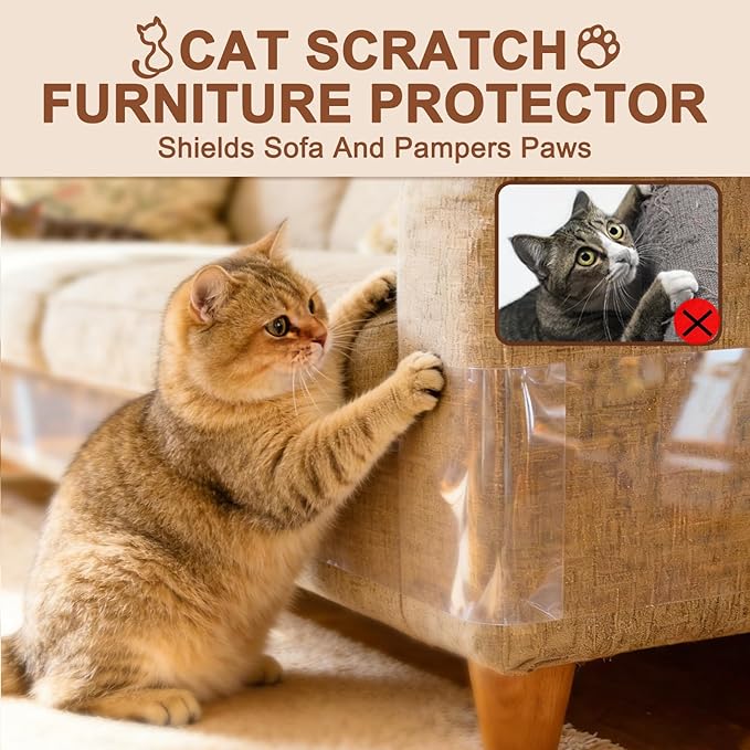 Anti Cat Scratch Furniture Protector, Couch Protector from Cat Claws, Transparent Sofa Guard Shield Single Sided Sticky Tape, 196.85"x11.81" 2 Pack