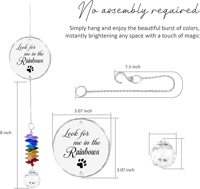 Pet Memorial Suncatcher Look for me in The Rainbows - Dog Memorial Gifts - Pet Loss - Thoughtful Dogs and Cats Remembrance - Pet Sympathy - Crystal Bereavement Gift