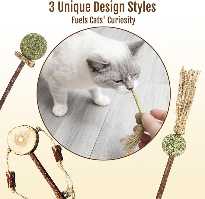 3 PCS Natural Catnip Cat Toys Set - Cat Nip Chew Toy with Silver Vine & Sisal Rope for Kitten Teething, Dental Care, Anxiety Relief - Durable Cat Toy for Indoor Cats, Kittens to Adults