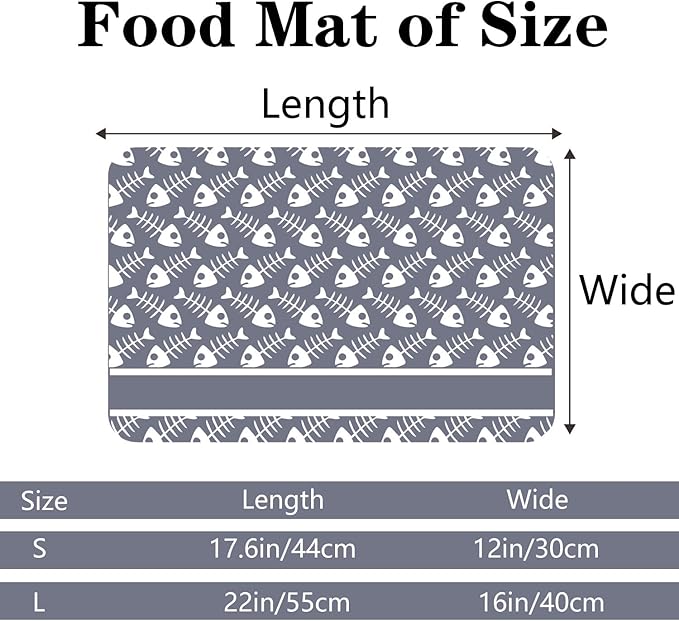 Personalized Dog Cat Food Mat PU Non-Slip at The Bottom Dog Bowl Mat Dog Mat for Food and Water Custom Pet Dog Food Mats for Floors Waterproof (Fish Bone)