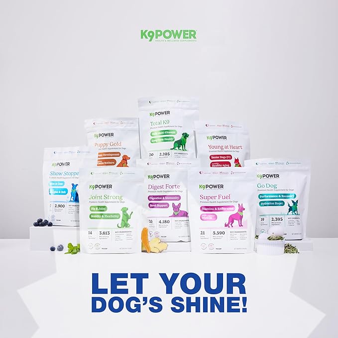 K9Power Show Stopper 8 oz– Awarded #1 Dog Skin & Coat Product – Supports Allergy Relief, Itchy Skin, Shedding, Dull Coat – Salmon Oil, Collagen, Kelp, Zinc, Probiotics, Beet Juice, Vitamin C