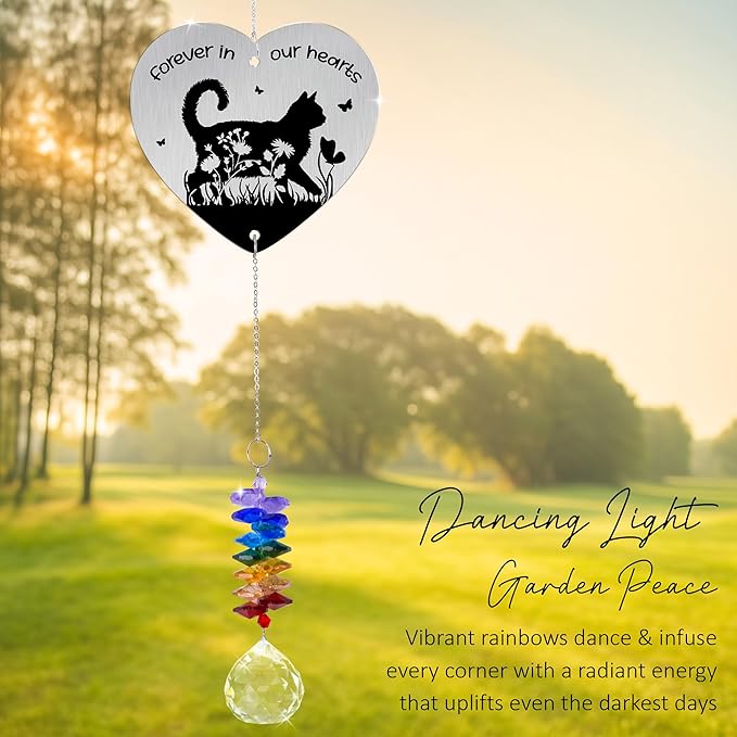 Aluminum Ornament Suncatcher - Floral Cat Silhouette - Sympathy Gift for Loss of Cats - Christmas Mother's Day Father's Day Birthday Gifts for Women, Men - Heartfelt Keepsake for Cat Lovers