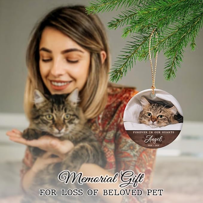 Cat Memorial Ornament - Personalized Ornaments to Memorialize Cats Loss - Kittens, Pets Photo Frame, Custom Keepsake - Pet Loss Gift, Remembrance Gifts - Background Color Options