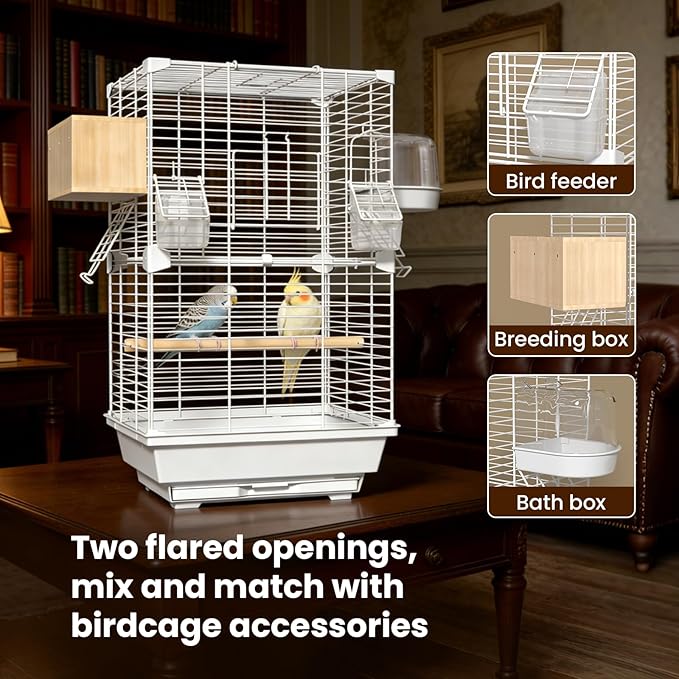 24.8 Inch Bird Cage,Parakeet Cage with Ladder,Swing,Perch,2 Feeders,Small to Medium Birds Cage for Cockatiels, Lovebirds,Parrot (Black)