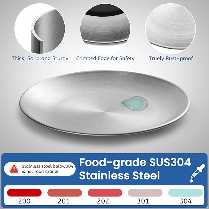 Stainless Steel Cat Bowls, 6.7" Wide and Shallow Cat Food Bowl Set with Silicone Ring for Non Slip, Flat Cats Dishes or Plates for Feeding Indoor Cats, Kitten, Small Dogs (Silver-4 Pack)