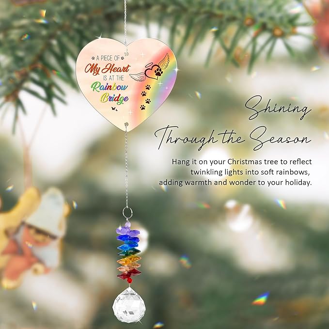 Pet Memorial Suncatcher - Dog Paw Suncatcher Rainbow Bridge Gift - Pet Loss Crystal Decor Sympathy Gift - Remembrance Keepsake - Mother's Day for Cat Dog Mom Dad Pet Lovers