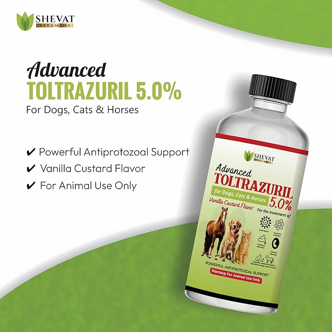 Advanced Toltrazuril 5.0% for Dogs, Cats & Horses – Vanilla Flavor – Oral Suspension – Easy-Dose Liquid – Includes 3 mL Dropper – Animal Use Only (120ml)