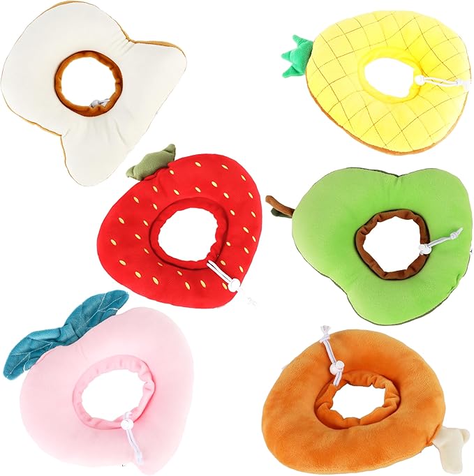 6 Pcs Cat Cone Collar Recovery Collar After Surgery Neck Protective Cone Collars Adjustable for Kitten Small Dog Cute Wound Healing to Stop Licking Fruits Shaped