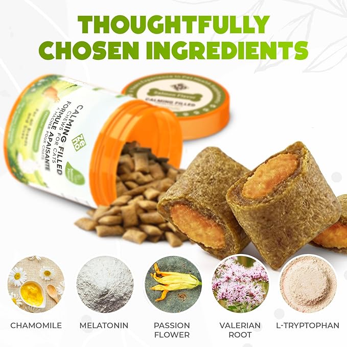 ZENO Hemp Calming Chews for Cats Anxiety 300 pcs - Feline Anxiety Relief with Melatonin - for Stress, Travel, Check-up, restlessness or Separation - Crunchy & Creamy Salmon Cat Calming Treats