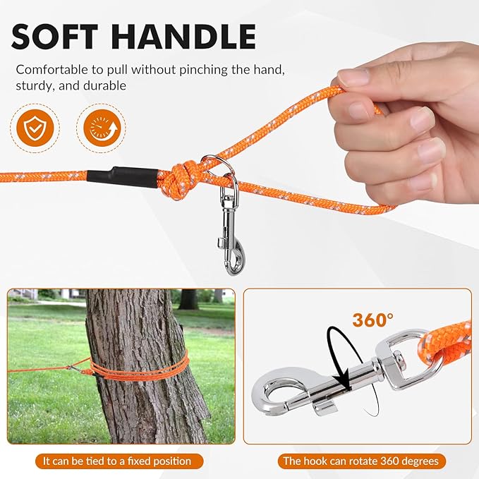 30FT Reflective Cat Leash,Escape Proof Long Training Lead for Cats Kittens & Small Pets,Durable Outdoor Walking Leash with Waste Bag Dispenser(Orange)