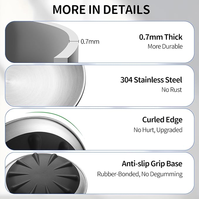 WROSWT Elevated Cat Bowls, Separable Dishes for Solo Use, 304 Stainless Steel Raised Cats Plates for Wet Food, Extra Wide Shallow Design for Whisker Relief, Non-Slip Silicone Base Kitten Feeder, 2 Set