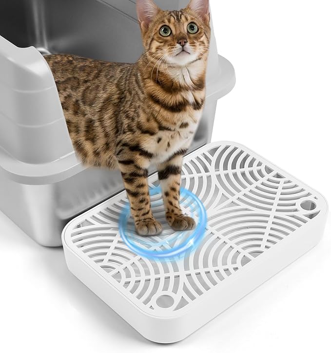 Cat Litter Box Ramp, Litter Box Step Mat with Filter Function for Self-Cleaning Cat Litter Box, Easy to Clean, Cats Pedal Step Stool Ideal for Kitten & Elderly Cats (White)