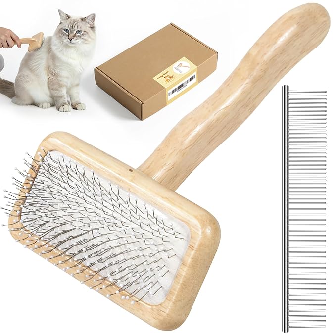 Pet Brush & Comb for Shedding and Grooming, Dog Brush for Long and Short Haired Dogs, Deshedding Tool Removes Undercoat Tangles & Loose Fur
