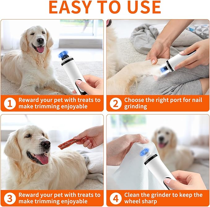 Dog Nail Grinder Upgraded – Gentle Paw Grooming & Smoothing, 3 Speed Dog Nail Trimmers & Dog Nail Clippers with Display, 2 LED & 3 Grinding Ports Ideal for Small/Medium/Large Dogs, Cats/Other Animals