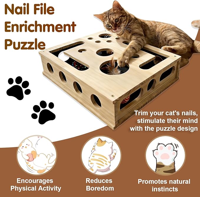 2026 New Cat Scratch Puzzle Enrichment Box, Cats Nail File Enrichment Box with Sandpaper Inside, Stress-Free Alternative to Trimming Nails, Cat Toys Interactive for Indoor Cats Nail Scratcher