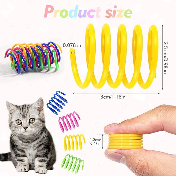 WRW 40 Pack Cat Springs Toy, Plastic Coil Spiral Springs for Indoor Cats, Interactive Cat Spring for Kittens Swatting, Biting, Hunting Kitten Toys（4 Colors）