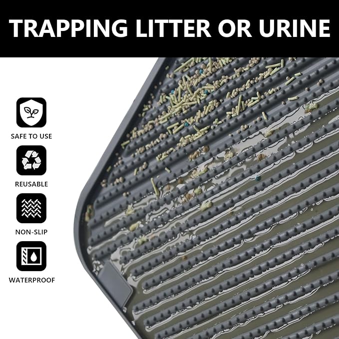 Silicone Cat Litter Mat,Extra Large Litter Trapping Mat,Waterproof Litter Box Mat for Floor,Easy Clean,Non-Slip Litter Catcher Mat,Cat Supplies Needs (Grey, 31x23x0.26 in)