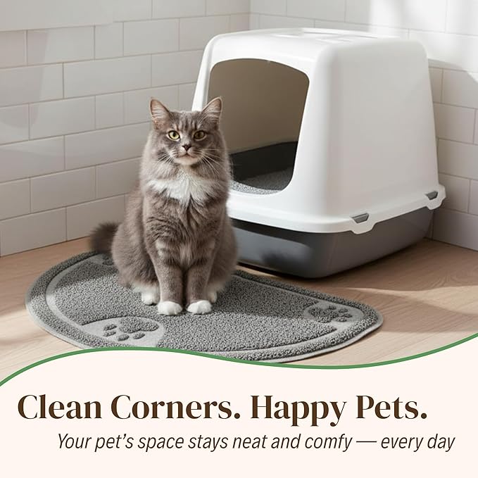 Evelots Cat Litter Mat – Traps Litter & Mess from Box, Absorbent Urine-Proof & Waterproof Floor Protection, Soft on Paws, Non-Slip, Easy Clean, Machine Washable, Unscented, Gray, Small