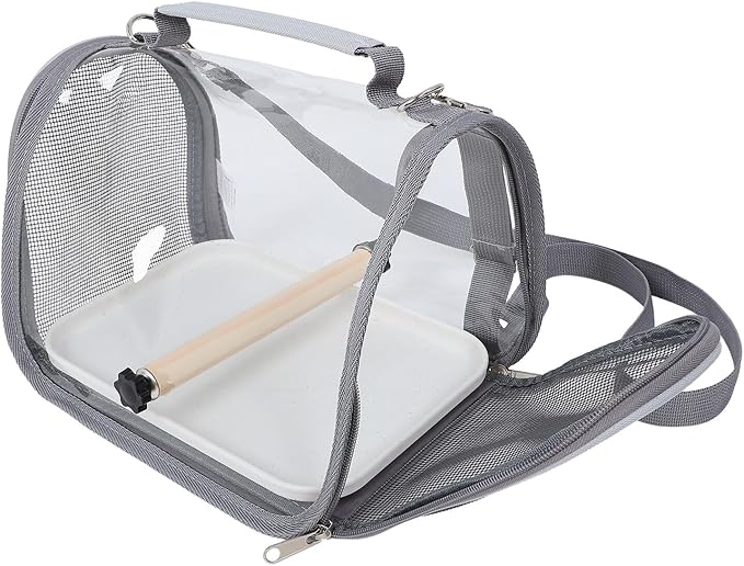 Toddmomy Portable Small Bird Travel Cage Carrier with Perch, Lightweight Handheld Bird Carrier Bag for Parakeets and Parrots, Grey Compact Pet Travel Cage for Outdoor Trips
