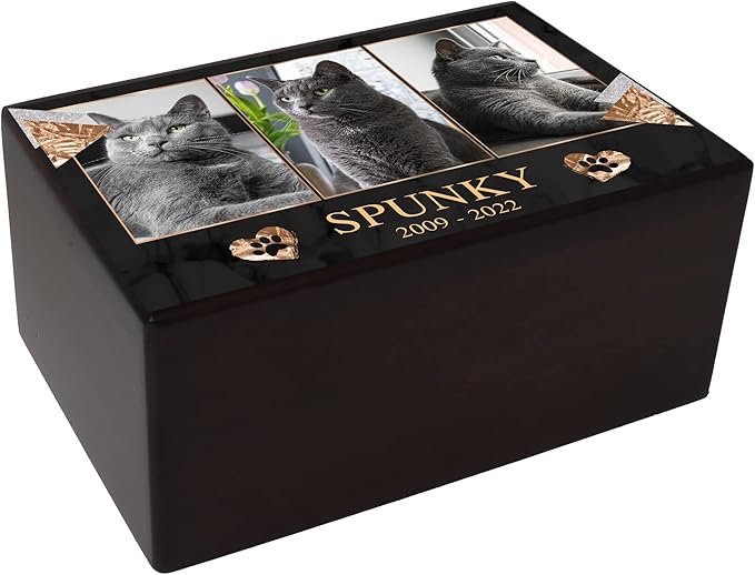 Custom Pet Keepsake Urns for Cats, Wooden Box for Pet Ashes with Photo for Your Beloved Pets, Pet Cremation Urns as Sympathy Gifts for Pet Lovers - Small, 6" x 4" x 2.75" Pet Urn (Spunky)