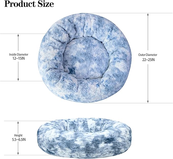 Calming Dog Bed for Small Dogs Cats, Kitty Puppy 23'' Round Anti-Anxiety Warm Fluffy Plush Faux Fur Bed, Soft Anti-Slip Donut Washable Small Pet Bed, Cozy Cat Puppy Bed, Fits up to 30 lbs Pets