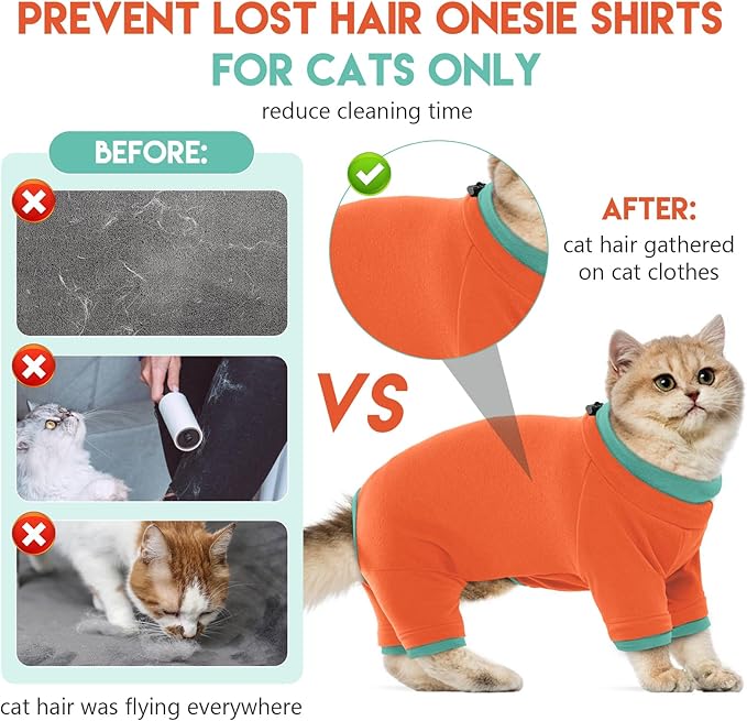 Sticky Cat Clothes Stretchy, Sphynx Hairless Sweater & Pajamas for Cats only, Soft Cat Onesie for Cats After Surgery Female Male & Hair Loss Prevention, Orange L
