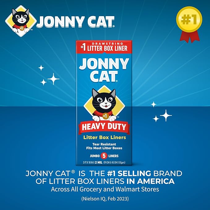 Jonny Cat Litter Box Liners: Heavy Duty - Tear & Leak Resistant - Drawstring Close - Jumbo, 30 Count