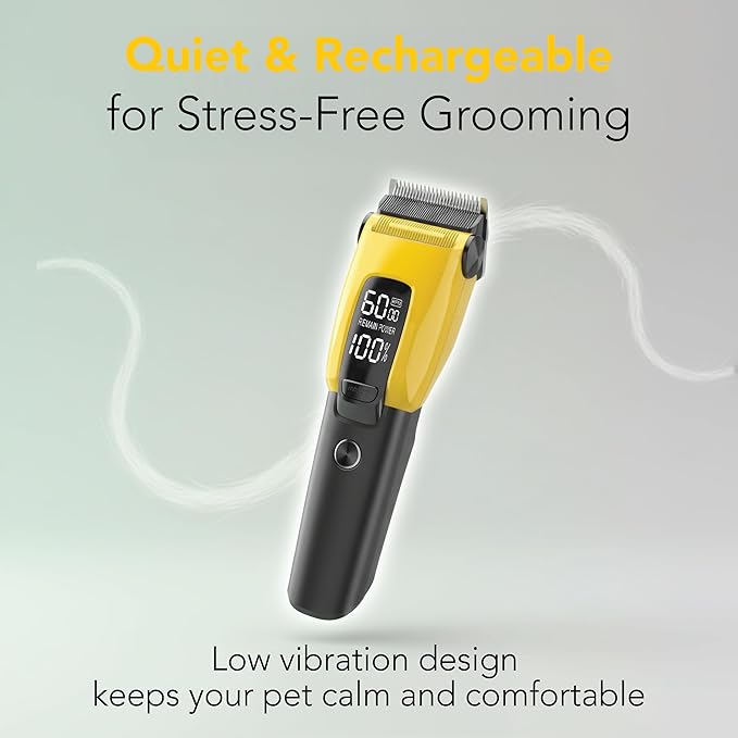 HamInWay Cordless Dog Clippers – Quiet Rechargeable Pet Grooming Clippers for Dogs & Cats – Low Noise Hair Trimmer with Stainless Steel Blade – USB Charging – Professional at-Home Grooming