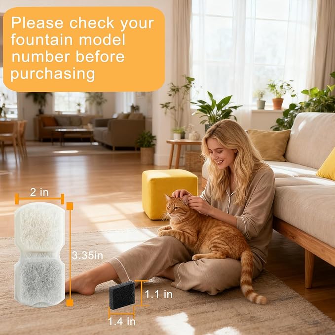 32 Pack Cat Water Fountain Filters,16 Pack Cat Water Fountain Replacement Filters & 16 Pack Pre-Filter Sponges,Fountain Filter Replacement for GIOTOHUN S11 and HOOISE 74oz