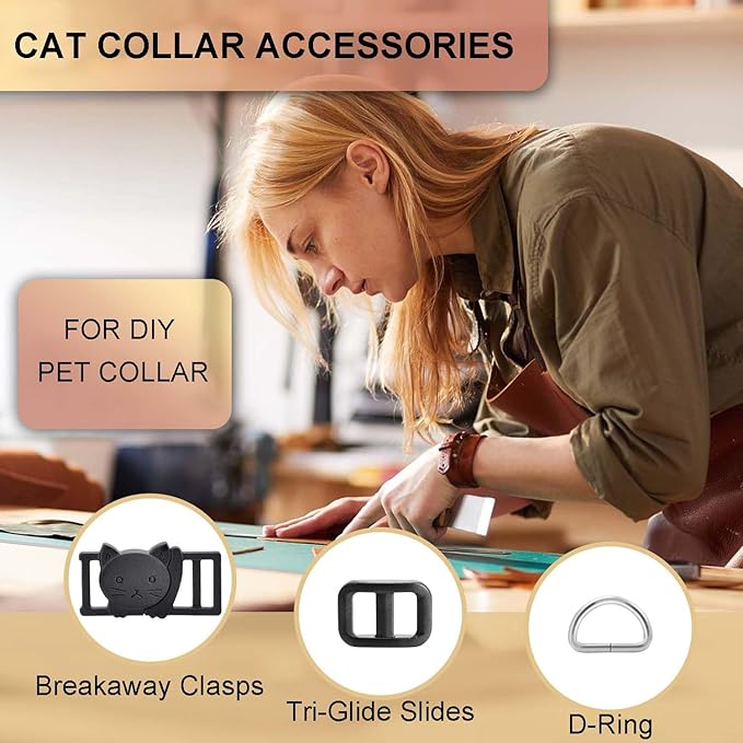 CooBigo 3/8" Breakaway Cat Collars Clasp Kit, 20 Set Break Away Lanyard Clasp Cat Safety Collar Paracord Buckles Accessories(Black)