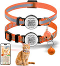Personalized Paw Print Cat Collar with Smart QR Code ID Tag, 2-Pack Breakaway Reflective Safety Collars with Bell - Adjustable Polyester Collar for Easy Online Pet Profile (Orange)