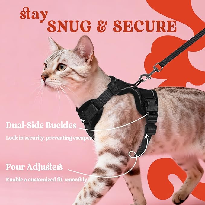 rabbitgoo Cat Harness and Leash for Walking, Escape Proof Soft Adjustable Vest Harnesses for Cats, Easy Control Breathable Reflective Strips Jacket, Black, XS