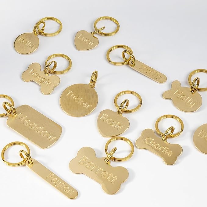 Solid Brass Personalized Dog Tags, Deep Engraved Pet ID Tag for Dogs and Cats, Heavy Duty Extra Thick Custom Name & Phone Number, Never Wear Off, Gift for Pets, 2 Polishing Pads Included (Round)