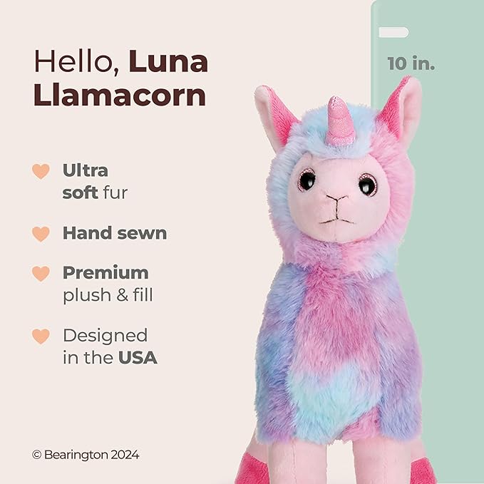 Bearington Luna Llamacorn Rainbow Llama Plush Toy - Soft Stuffed Animal for Kids