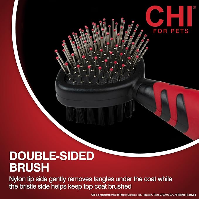 CHI for Dogs Small Dog Detangling Kit, 3-Piece Grooming Set with Detangling Spray, Slicker Brush, and Double-Sided Pin-and-Bristle Brush for Small Breeds with Tangles and Mats, Includes Zipper Pouch